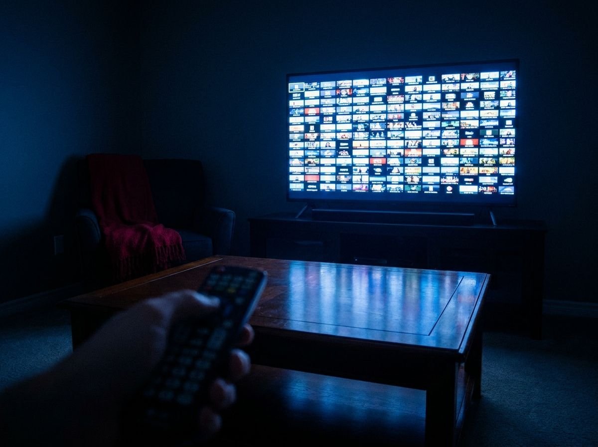A television showing a grid of channels